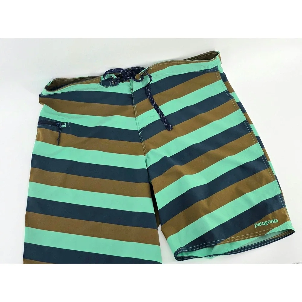 Patagonia Board Shorts Size 34 Mens Striped Teal Brown Navy Gorpcore Summer